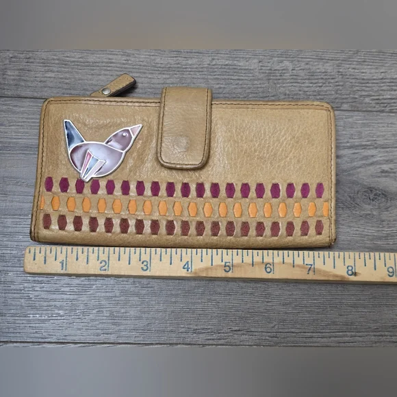 Fossil Wallet Bird Leather Colorful Fun Funky Boho - Picture 4 of 10